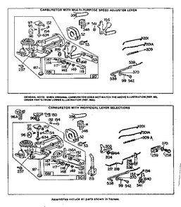 Carburetor Diagram and Parts List for 61100  Briggs and Stratton Engine